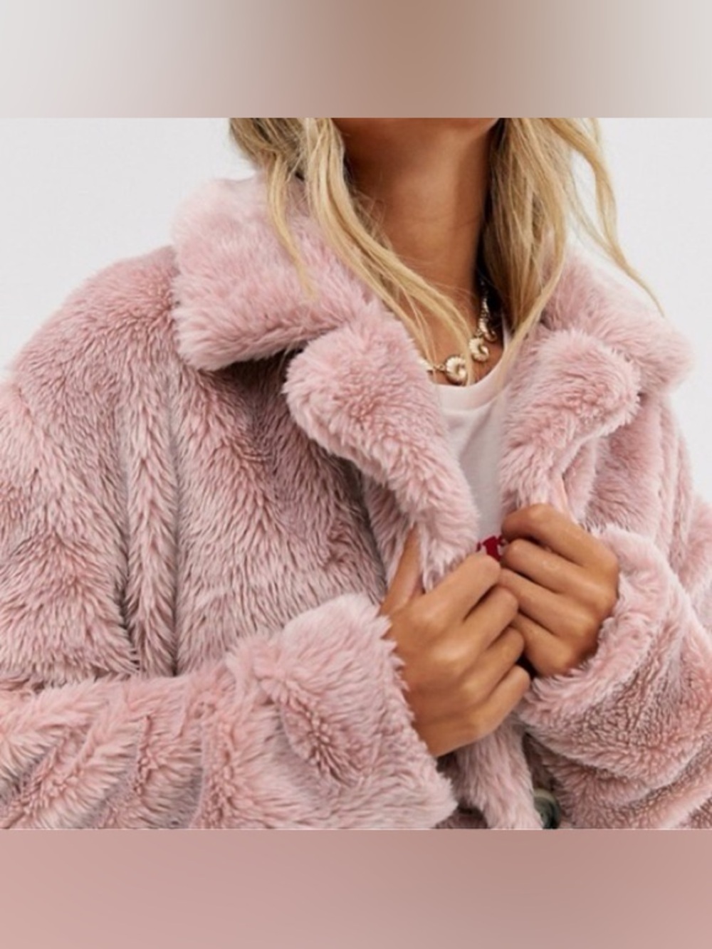 Free People Mena Blush Faux Fur Cropped Jacket Sz S